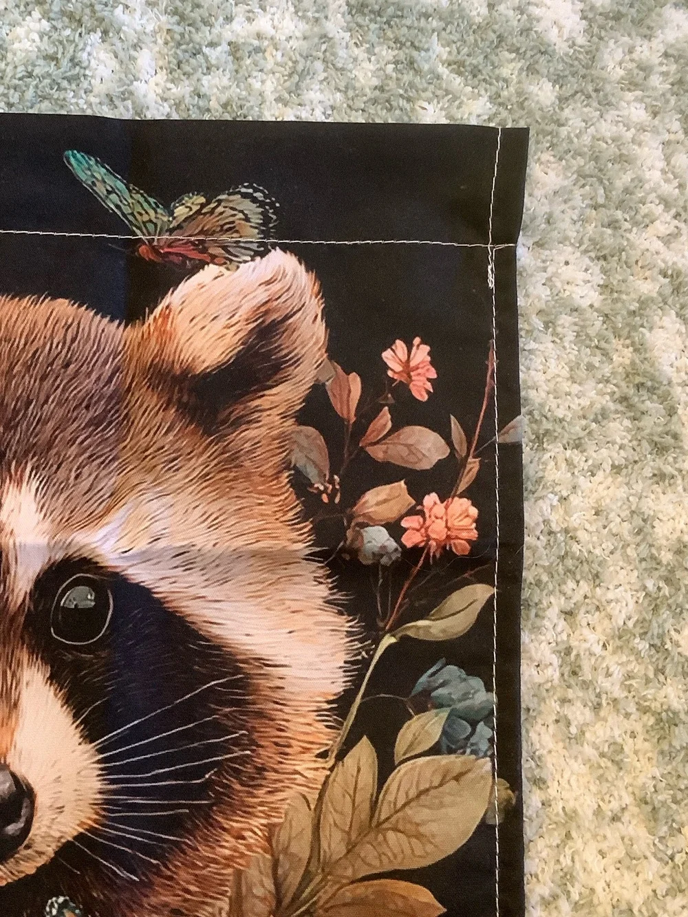 Welcome Raccoon Floral Small Fabric Garden Flag NWT 11.75” x 17.50”